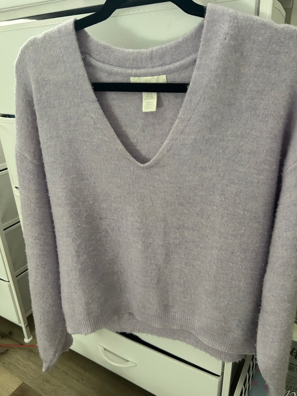 H&M Lavender V-Neck Fuzzy Knit Sweater